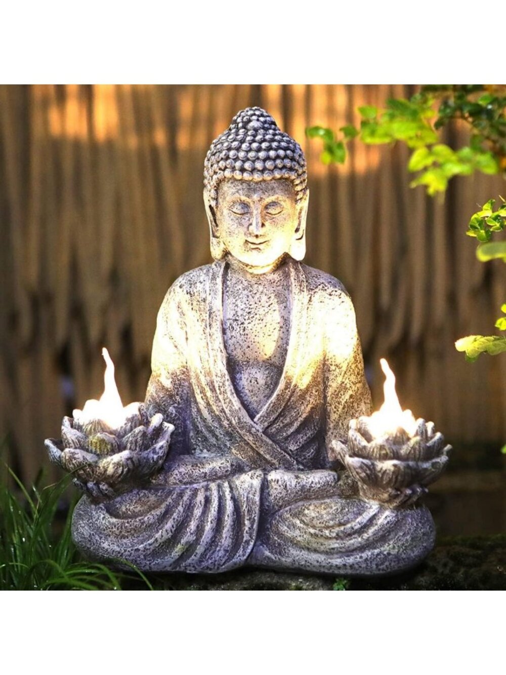 Zen Buddha Statue Sculpture 11.4" | Solar Lotus Lights Garden Decor | Meditating